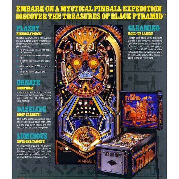 Black Pyramid Pinball Machine Flyer Original NOS 1984 Egyptian Artwork Vintage - Picture 4 of 5